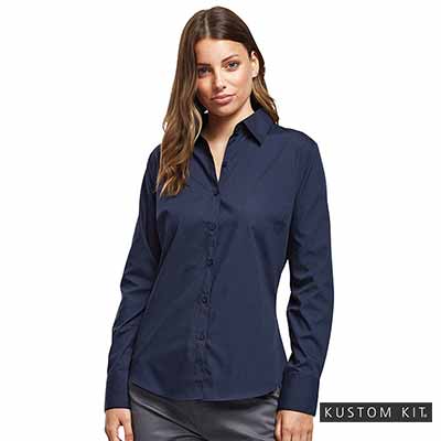 Kustom Kit Ladies Long Sleeve shirts for corporate wear, printed or embroidered in Stirchley and Birmingham